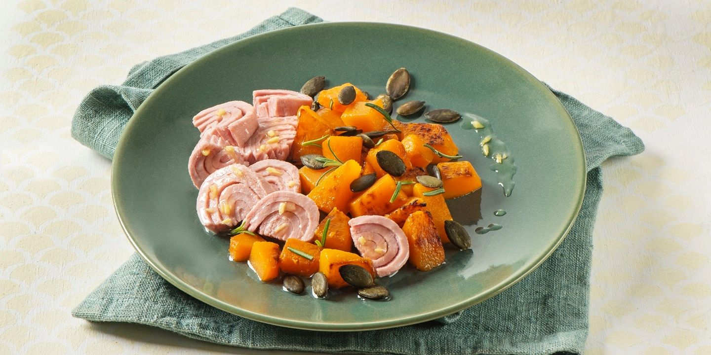 Zucca al rosmarino e semi di zucca con Trancetti di Tonno