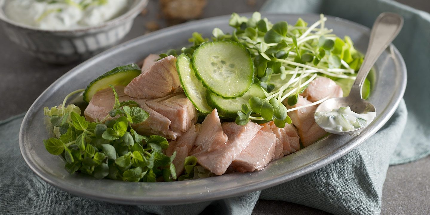 Insalata con salmone, cetrioli e yogurt